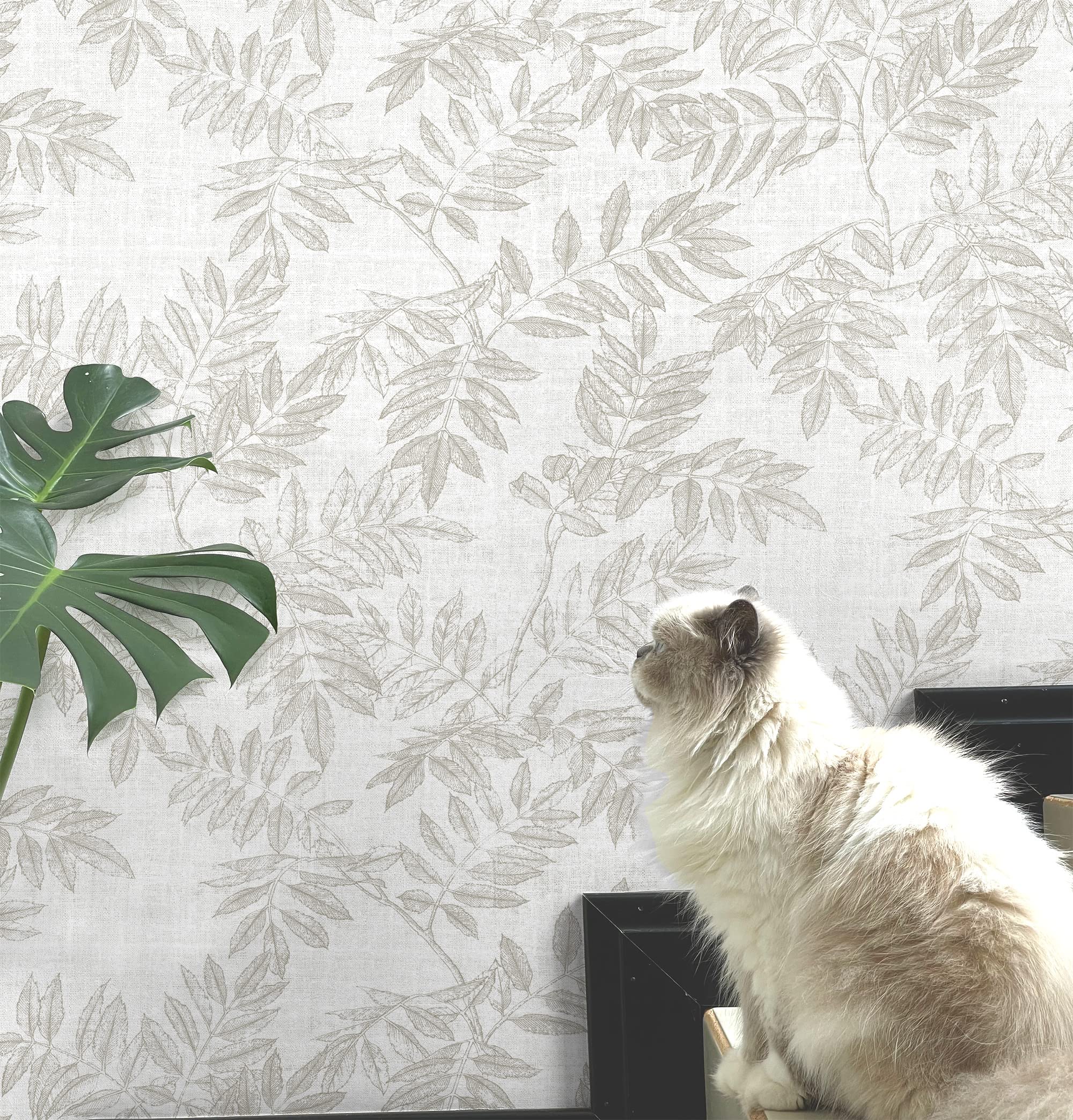 Photo 1 of Aniboo 393inL 17.3inW Neutral Leaf Peel and Stick Wallpaper Boho Contact Paper for Cabinets and Drawers Modern Removable Self Adhesive Wallpaper for Bedroom Bathroom Waterproof Contact Paper Farmhouse