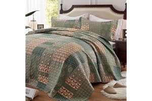 LEAONME 3 Pieces California King Size Quilt Set Olive Green Oversized 120x120 Inch Bedspread Coverlet Lightweight Microfiber Paisley Bed Cover for All Seasons (1 Quilt, 2 Pillow Shams)
