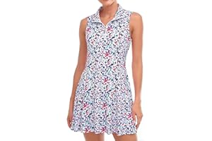 Kaleforneo Womens Tennis Dress Sleeveless Workout Athletic Dresses with Shorts Zip Up Polo Collar Golf Outfits