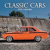 2026 Square Wall Calendar - Classic Cars 12 x 12 Inch Monthly View, 16-Month, Transport Theme, Includes 180 Reminder Stickers