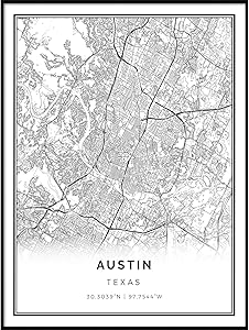 Squareious Austin map Poster Print | Modern Black and White Wall Art | Scandinavian Home Decor | Texas City Prints Artwork | Fine Art Posters 9x11