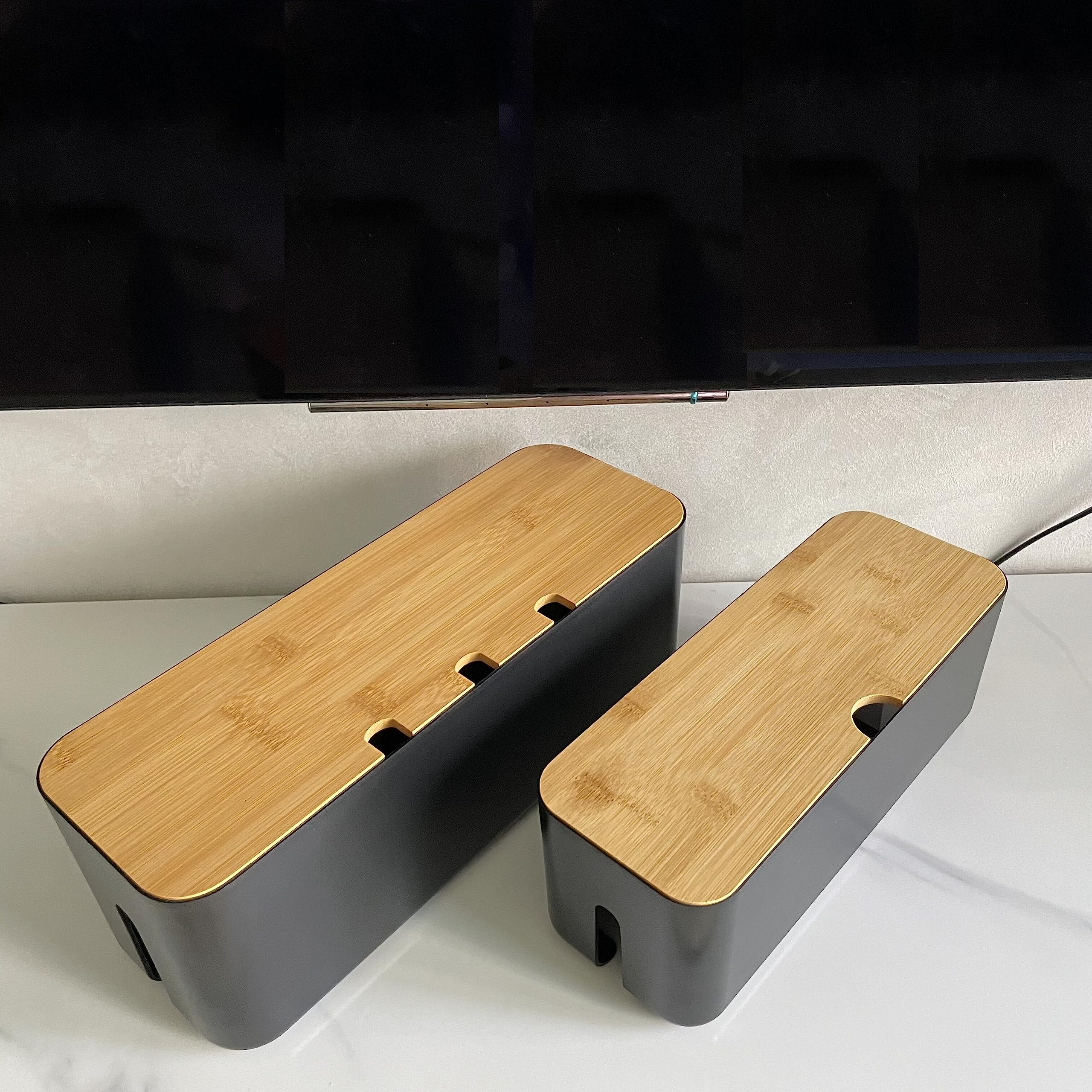 Photo 1 of 2 Pieces Cable Management Box|Cord Organizer Box| Hide and Conceal Power Strips and Electrical Cords from TVs, Computers, and Desks (Black 2PCS)