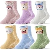Girls Kids Toddlers Fuzzy Grips Socks Non Slip Cozy Fluffy Warm Winter Crew Cabin Fun Slipper Socks 6 Pairs