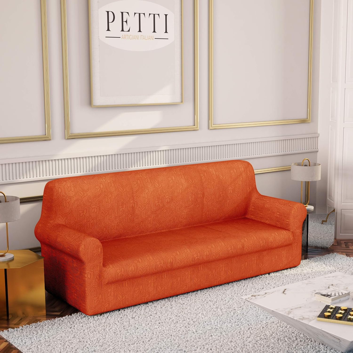 PETTI Artigiani Italiani Elastic Cover, Elegant Sofa Slipcover, 100% Made in Italy, Fabric, Orange, 2 Seater/LoveSeat - Image 3