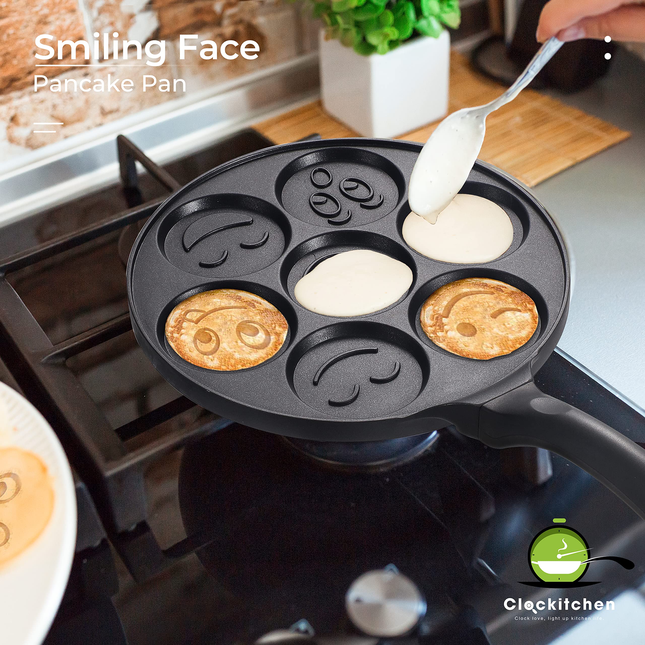 Clockitchen Pancake Pan Nonstick Griddle Pancake Maker Mini Pancake And 7 Smiling Face Cups Pan