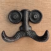 TANGAN Cast Iron Hook, Heavy Duty Vintage Cast Iron Hook for Hanging, Art Decorative Antique Beard Shape Wall Hanger with 2 Hooks and Screws for Coat, Scarf, Bag, Towel, Key, Cap (1Pcs)