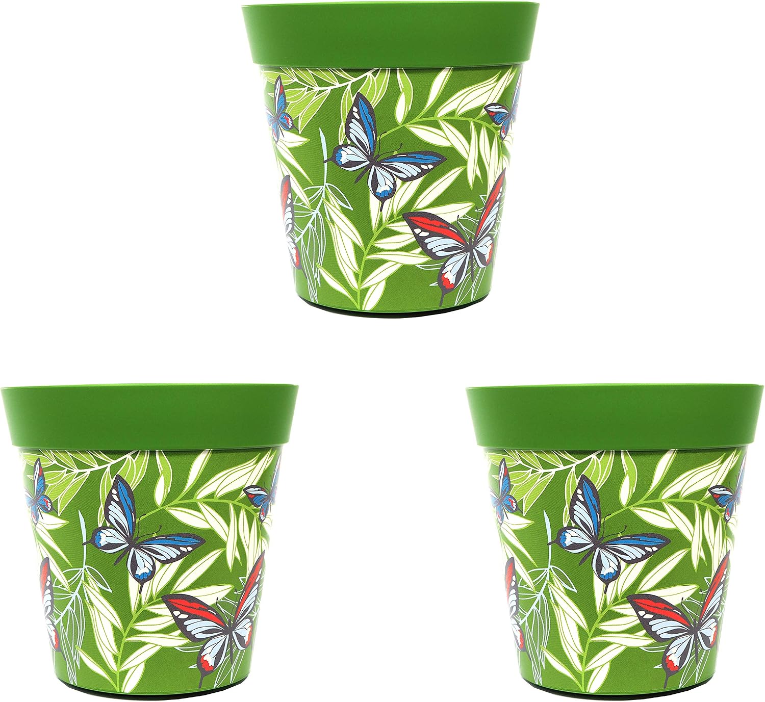 Hum Flowerpots, 15cm Set of 3, Various Patterns Colours and Sizes, Indoor/Outdoor Plastic Plant Pots, Green Butterfly Palm - Image 3