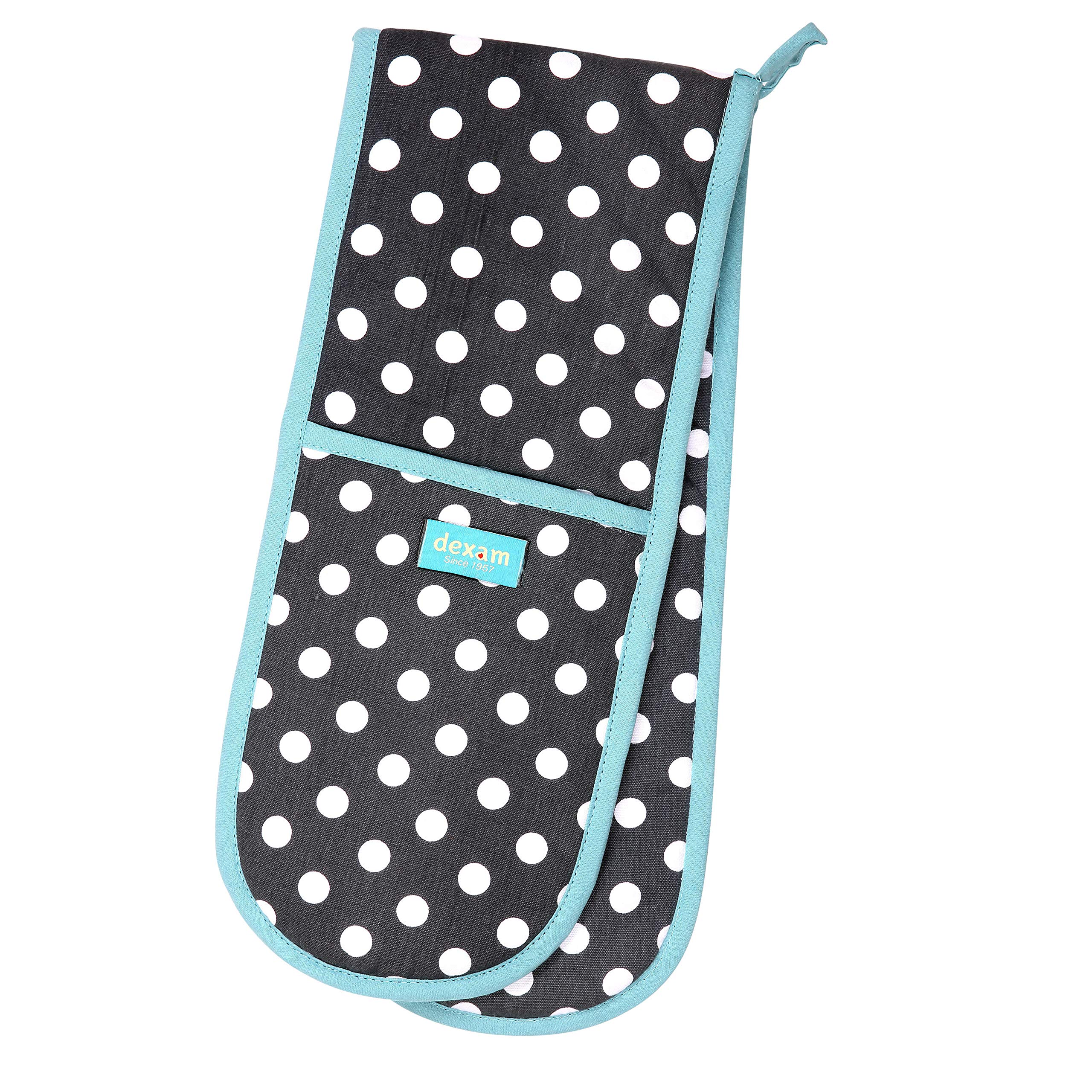 Dexam - Polka Dot Oven Gloves, Slate Grey, Cotton, Machine Washable, Heat Resistant, 90cm x 18cm