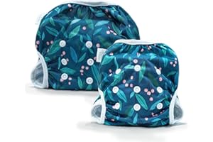 Bambio & Boo - Reusable Swim Diapers, Full Size Pack (S & L), 0-40 Months, Newborn-40lbs, Leak-Proof, Adjustable, Quick Drying for Babies & Toddlers. Ideal for Swimming Lessons (Bloomin' Berries)