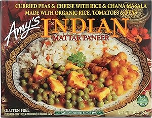 Amy's Frozen Meals, Indian Mattar Paneer, Made with Basmati Rice, Cheese, Organic Tomatoes, Peas & Garbanzo Beans, Gluten Fre