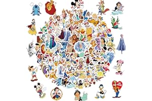 YONGAI 100Pcs Disney Cartoon Sticker for Kids, Cute Mixed Cartoon Princess Stickers for Girl, Waterproof Water Bottle Skateboard Notebook Phone Guitar Bike Vinyl Decal for Teen Adult (100 Disney Cartoon)