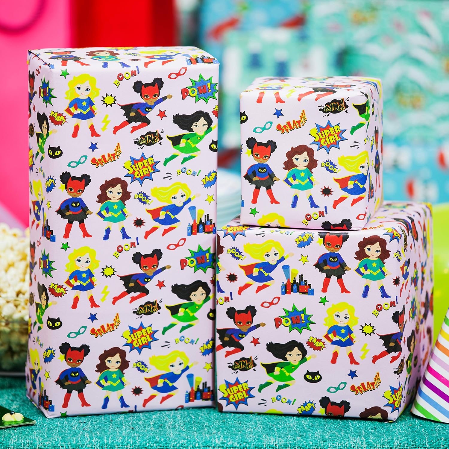 4 x Superhero Multicultural Wrapping Paper for Kids Girls & Women- Premium 100% Recycled and Recyclable Gift Wrap Sheets 70x50cm for Christmas Birthday - Image 3