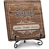 ‘Family, Grateful, Thankful, Blessed’ Wooden Plaque Sign Decor, Thanksgiving Gifts for Family, Home Decoration for Desk, Table, Shelf, Bedside Table, Fireplace Mantelshelf, Windowsill, etc. (022)