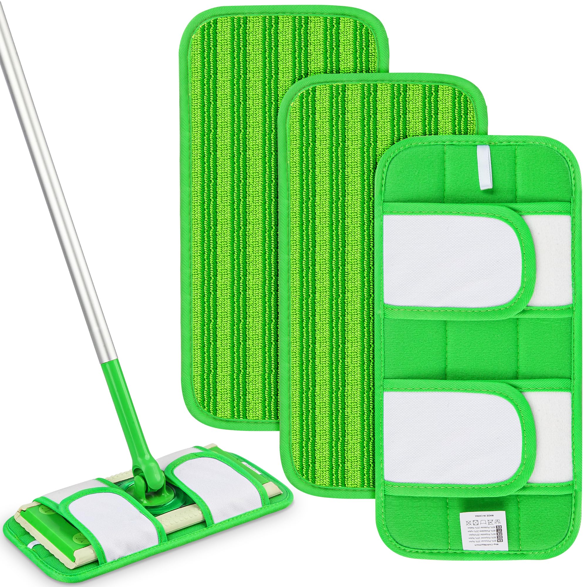 Photo 1 of Reusable Mop Pads Compatible with Swiffer Sweeper Mops: Papclean Microfiber Wet Pads Refill Dry Sweeping Cloths Washable Dust Floor Cleaner for Wood Floor Cleaning - 3 Pcs Green