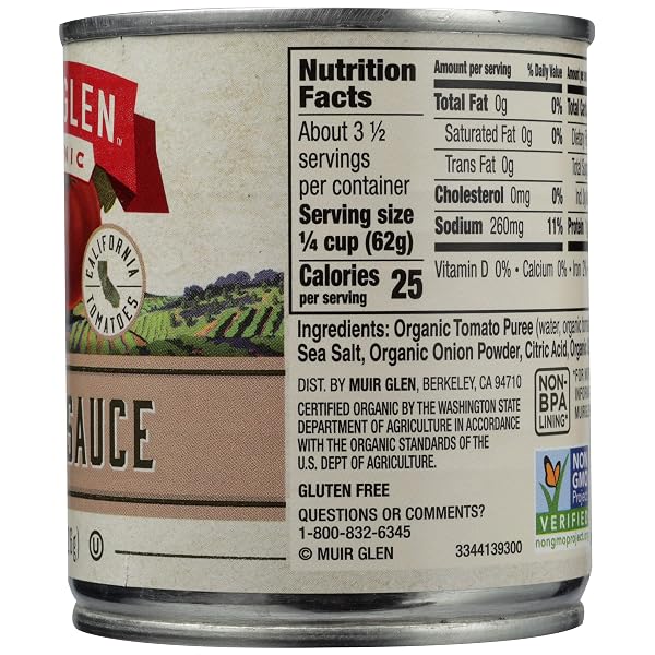 MUIR GLEN VINE SWEETENED ORGANIC TOMATO SAUCE, 8 OZ
