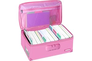 JUNDUN Index Card Holder with Lock,Collapsible Fireproof Index Card Box fits 1200 3x5-Inch Flash Cards - Business, Recipe, or Note Card Storage Boxes - Pink