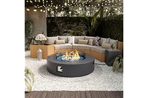 UPHA 42-inch Outdoor Propane Gas Fire Pit Table 50000 BTU Concrete Rectangle FirePit for Outside Patio with Propane Tank Cover, Wind Guad, Blue Glass Rocks, Rain Cover, Grey