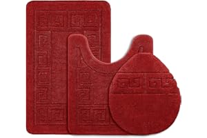Pauwer Rugs 3 Piece with Toilet Cover, Non Slip, U-Shaped Contour, Absorbent Bath Mat Set, Machine Washable Bath Rugs for Bathroom Floor, Burgundy