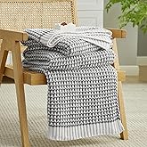 Amélie Home Waffle Chenille Throw Blanket for Couch, Pineapple Stitch Knit Soft Cozy Knit Blanket Decorative Throw for Sofa, Chair, 50"x60", Grey&Ivory
