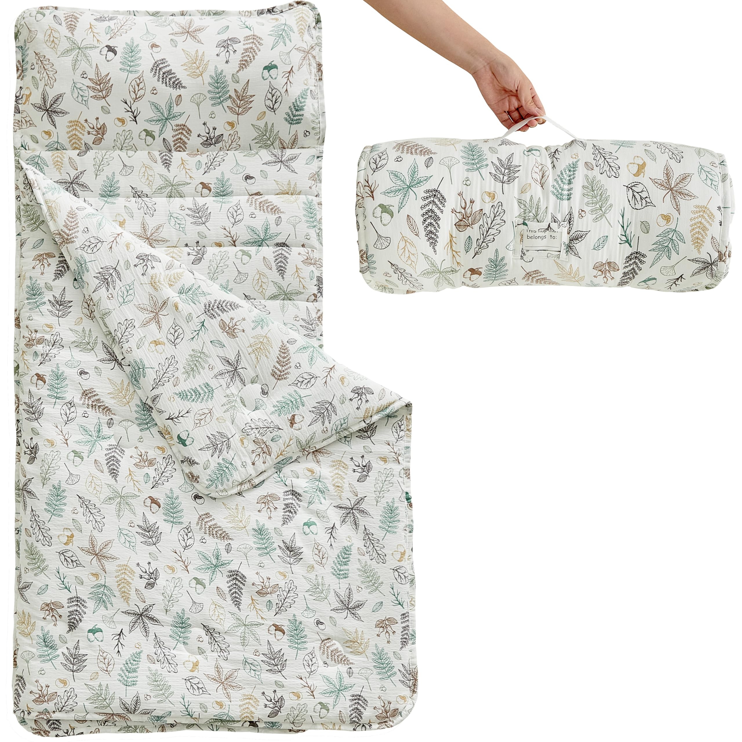 Photo 1 of ?JHCHMX Toddler Nap Mat with Pillow and Blanket,Extra Large Roll Up Kids Sleeping Mat,Soft Slumber Bags for Boys Girls,Perfect for Daycare,Preschool,Travel,Camping- Leaf