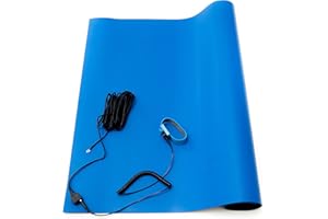 Bertech-2059 ESD Soldering Mat Kit (Made in USA), 18 Inches Wide x 30 Inches Long x 0.06 Inches Thick, Blue, Includes a Wrist Strap and Grounding Cord, RoHS and REACH Compliant