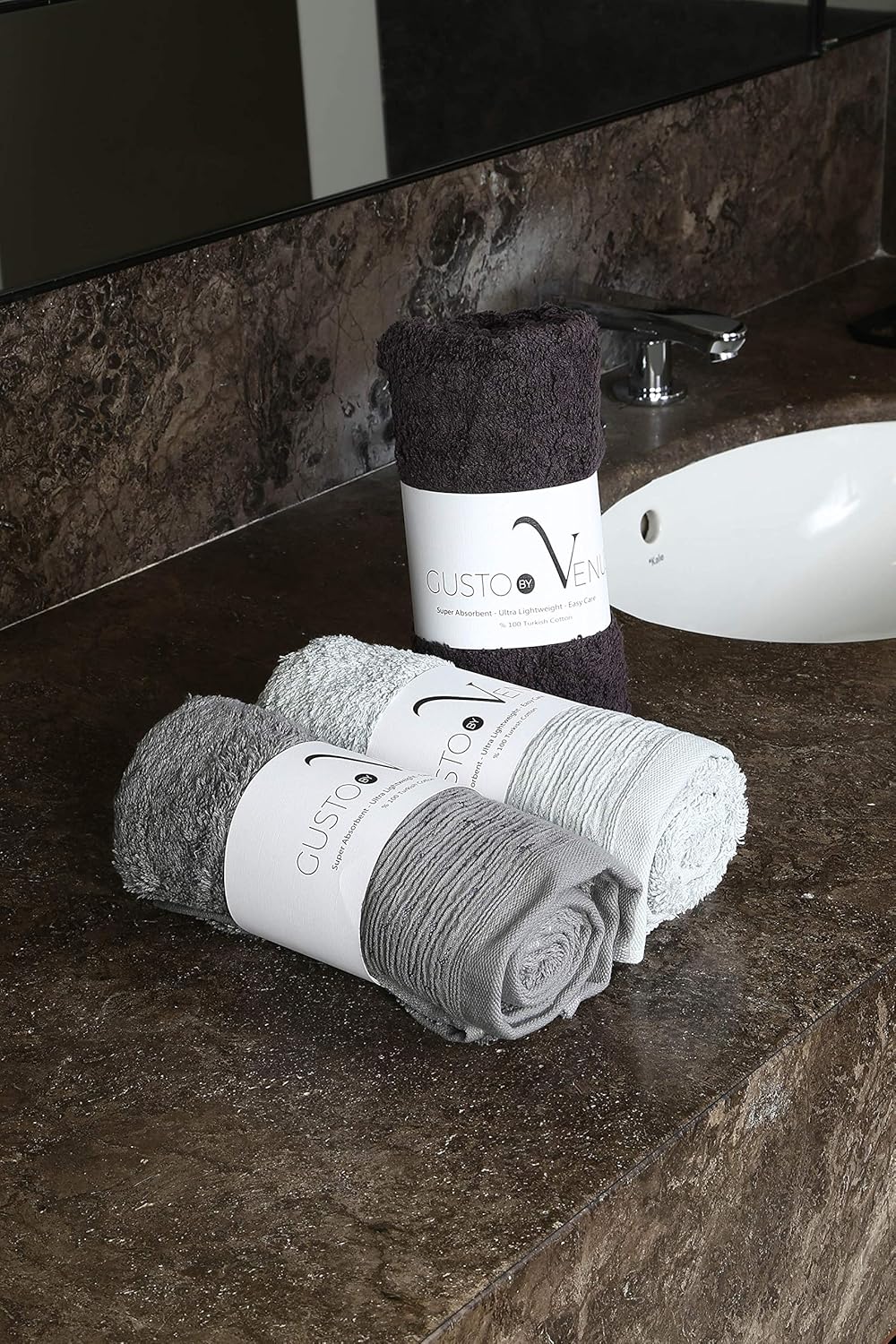 Gusto by Venus – 3 Piece Premium Turkish Cotton Bath Towel Set – Bathroom, Kitchen, Beach, Highly Absorbent, Ultra Soft, Quick-Dry, Washer Safe - 19 x 35 Inches: Kitchen & Dining