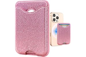 Shorogyt Compatible with Magsafe Wallet Magnetic Card Holder - Glitter Pk Phone Wallets for Women Teen Girls Fashion for iPhone 16/15/14/13/12 Series Slim for Apple Mag RFID Magnet, Fit 3 Cards