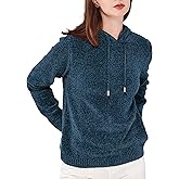 Simple&Opulence Women's Chenille Sweater Drawstring Hooded Long Sleeve Pullover Ribbed Cuff Hem Jumper Tops