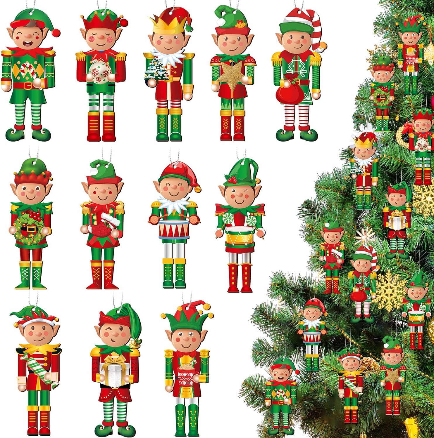 Nutcrackers - 48 Pcs Christmas Elf Nutcracker Ornaments Wood Hanging Christmas Tree Ornaments Elf Miniature Nutcrackers Nutcracker Figures Ornament Cute Nutcrackers Holiday Ornament