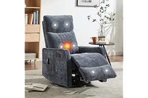 EZZUP Manual Swivel Rocker Recliner Chair for Adults, Overstuffed Reclining Glider Chair for Nursing with Vibration Massage & Heat, Living Room Rocking Recliner 2-Stage backrest, Chenille Fabric Blue