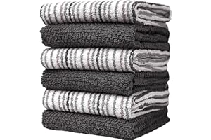 BUMBLE TOWELS Kitchen Towels 16”x 26” - 6 Pack | Large Cotton Kitchen Hand Towels | Dish Towels | Popcorn Stripe Design | 430 GSM Highly Absorbent Tea Towels Set with Hanging Loop | Dish Towels for Kitchen | Gray