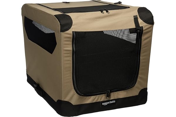 Amazon Basics Portable Folding Soft Dog Travel Crate Kennel - 66.0cm x 45.7cm x 45.7cm, Tan