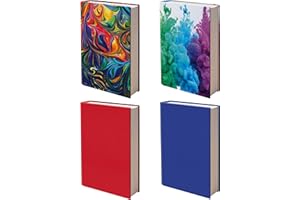 ELLOPI Easy Apply Stretchable Book Cover 4 Pack. 2 Solid and 2 Design Standard Jackets Fit Hardcover Textbooks Up to 8" x 10". Adhesive-Free, Nylon Fabric Protectors. Washable, Reusable Student School Supply