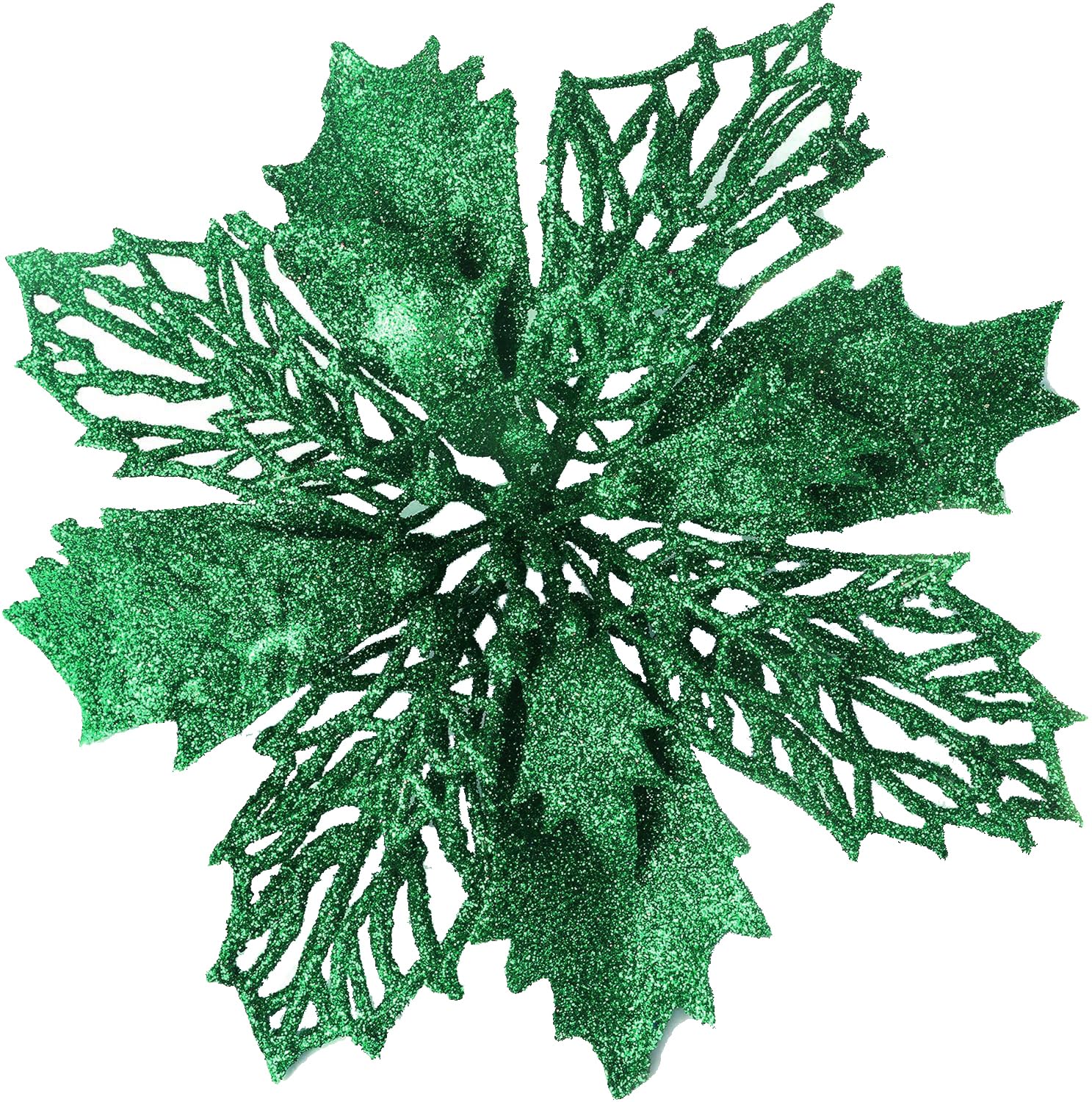 YYCRAFT Glitter Poinsettia Flowers 6 Inch for Christmas Tree Ornaments Christmas Decorations-12pcs,Emerald Green — image 1