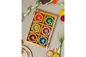 TRENDBELL Handmade Terracotta Set of 6 Multicolor Clay Diya for Diwali/Navratri Decorations Oil Lamp Diwali Clay Diya Tea Light Holder Indian Decor Festival Gifts Puja Items | TRBD6-04