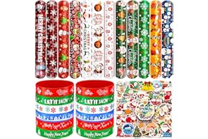 LUYI 60 PCS Christmas Slap Bracelets, Christmas Party Favors Toys for Kids Xmas Slap Wristbands Snap Bracelets Bulk for Christmas Stocking Stuffers Decoration Gifts Bag Filler