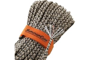 TITAN PARACORD 620 LB SurvivorCord Hank, Paracord 550 Type III, Military Grade, Heavy Duty Paracord with 3 Survival Strands, Cordage for Camping, with Survival Firestarter.