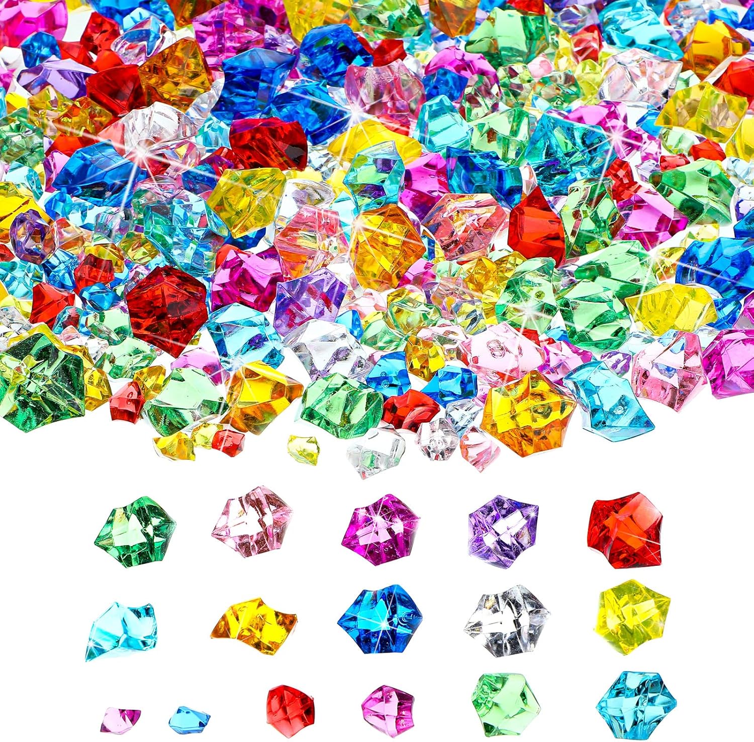 Vase Fillers - 570 Pcs Fake Plastic Jewels Acrylic Gems Crystals Diamonds Clear Ice Rocks Crystals Treasure for Table Scatters Decoration Wedding Display Vase Fillers (Multi Sizes, Plastic)