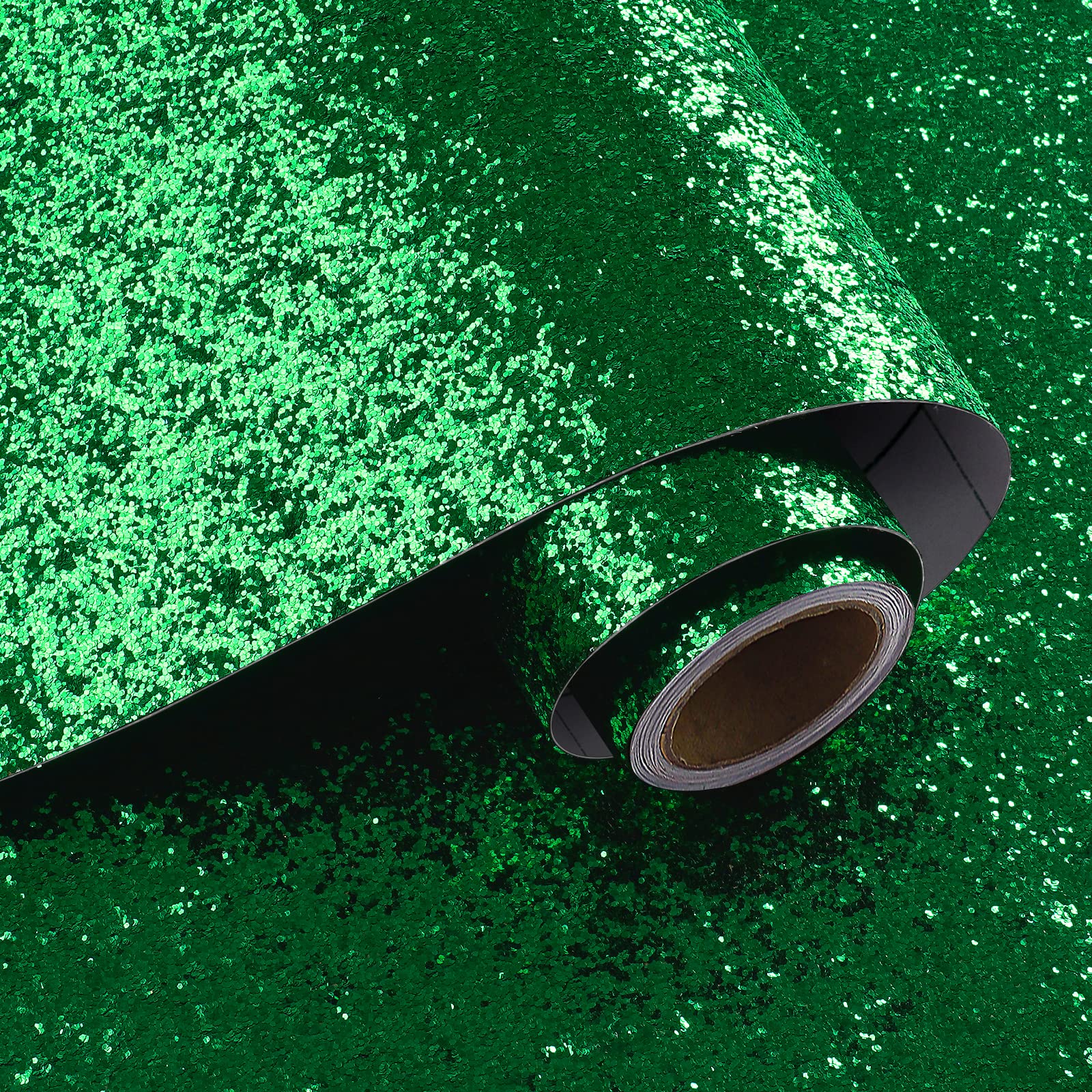 VaryPaper Green Chunky Glitter Wallpaper 40cmx200cm Peel and Stick Green Sequin Sparkle Contact Paper Sticky Back Plastic Art Deco Wallpaper for Living Room Holiday Decor Furniture Wrap