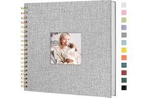 Hiwhy Scrapbook Photo Album Linen Cover, 10 x 10 Inch Hardcover Kraft White Pages Memory Book, for Travel Wedding Guest Book Christmas Baby Shower (40 Sheets/ 80 Pages,Grey)