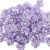 60 PCS Satin Ribbon Flowers & Bows - Mini Fabric Flowers with Rhinestones for DIY Wedding (Purple)