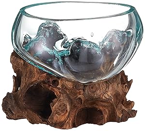 Cohasset Gifts Cohasset Wide Mouth Molten Glass Approximately 6", Natural Wood and Recycled