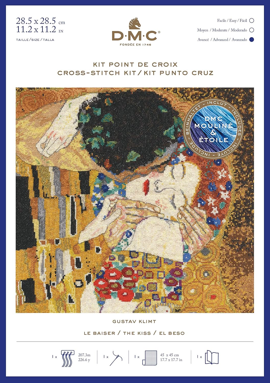 DMC Stitch Kit The Kiss, Includes The Canvas Helped 6 pts/cm, Needle, Mouliné Threads and Instructions, Various