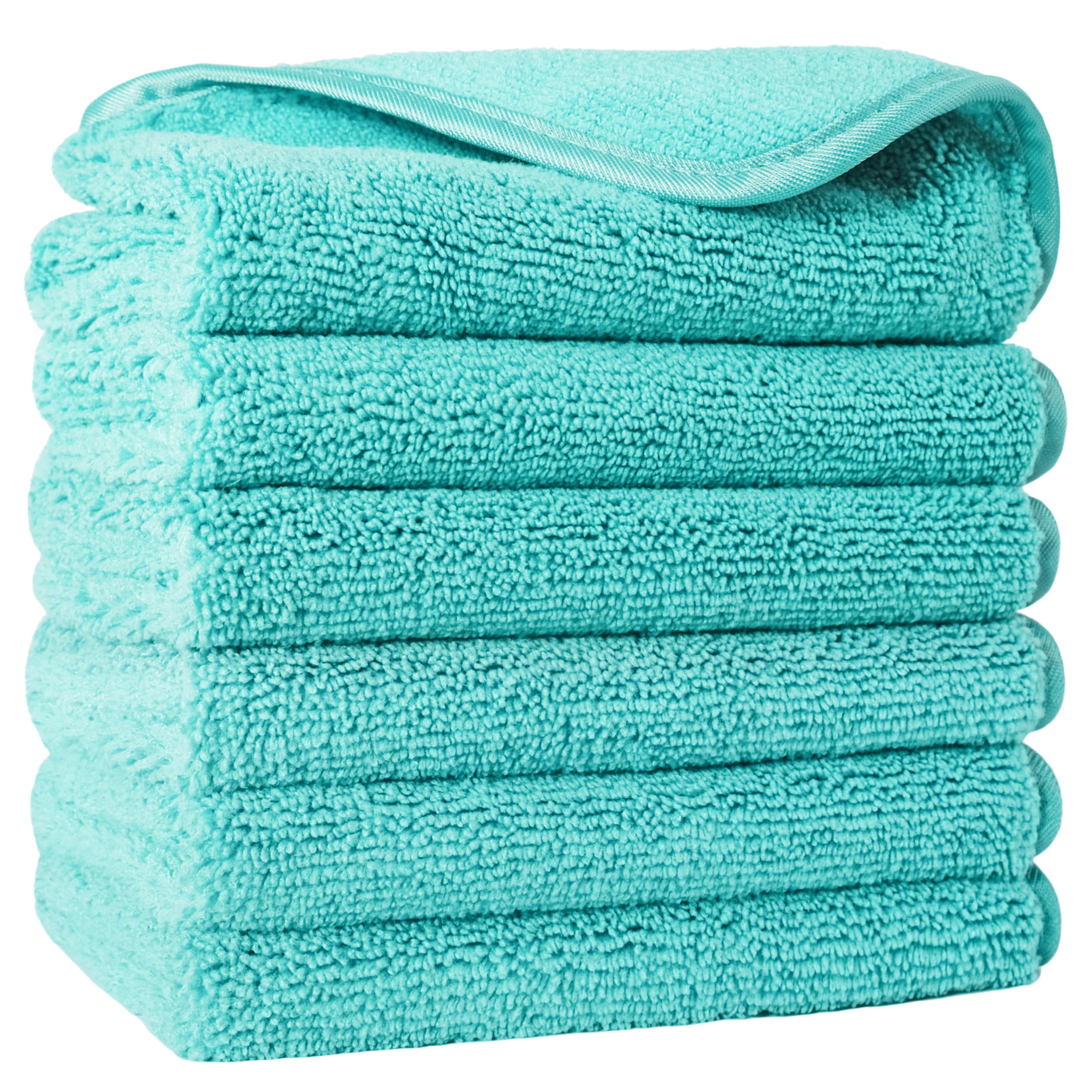POLYTE Premium Lint Free Microfibre Washcloth Face Towel, 33 x 33 cm, Set of 6 (Aqua)