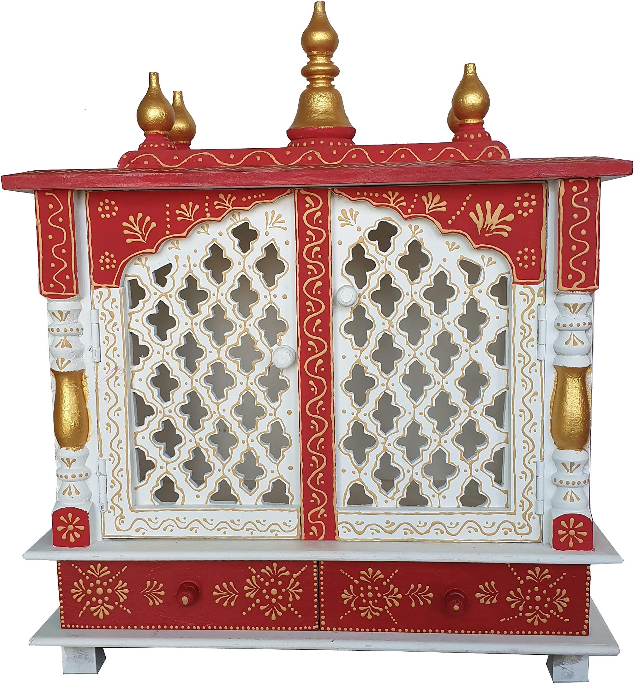 pranjals house Wood Home Temple (18 x 9 x 22 inch, Red)
