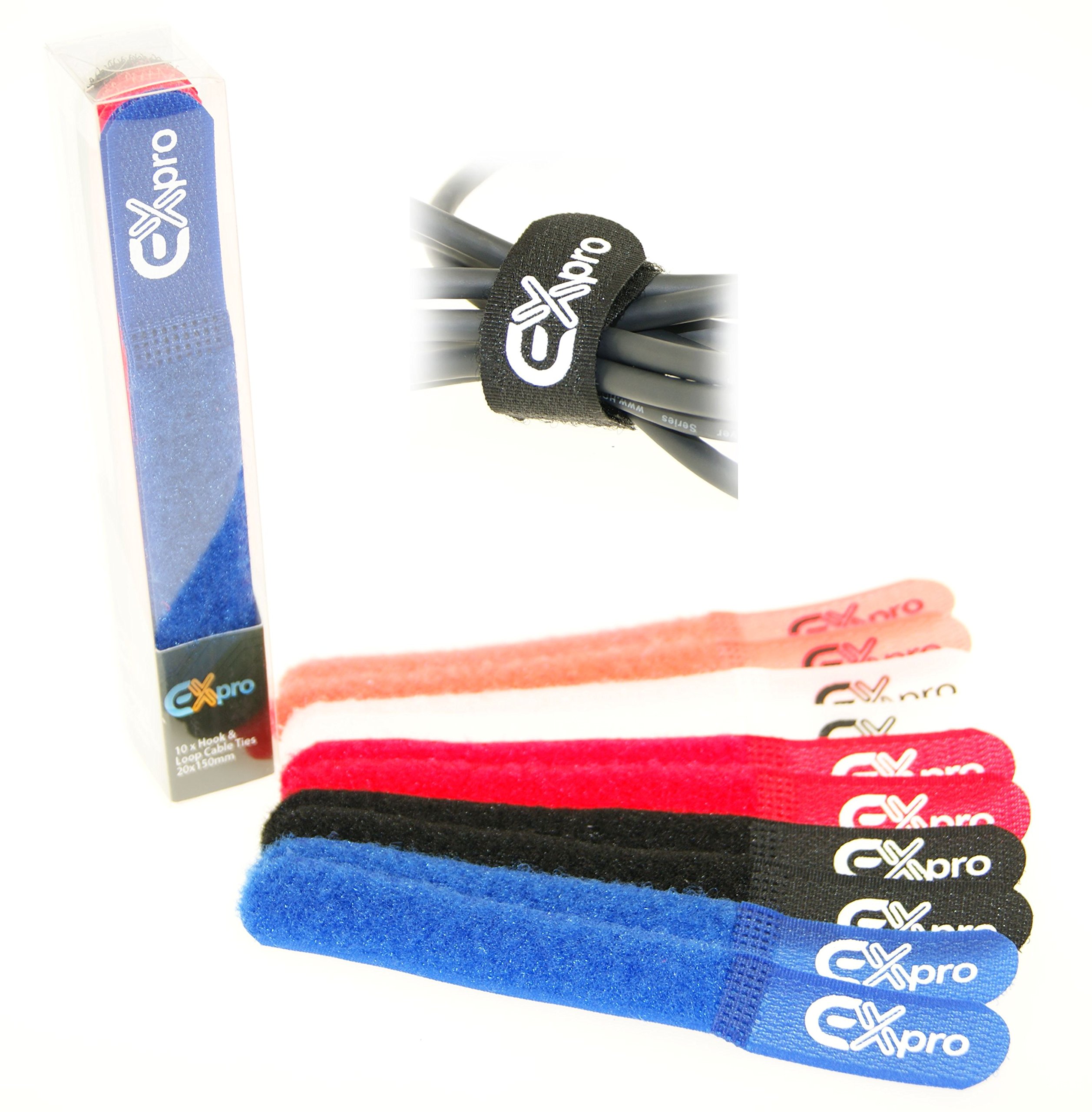 Ex-Pro® Reusable Hook & Loop Self-Gripping Cable Ties 150mm x 20mm - 10 Pack Coloured