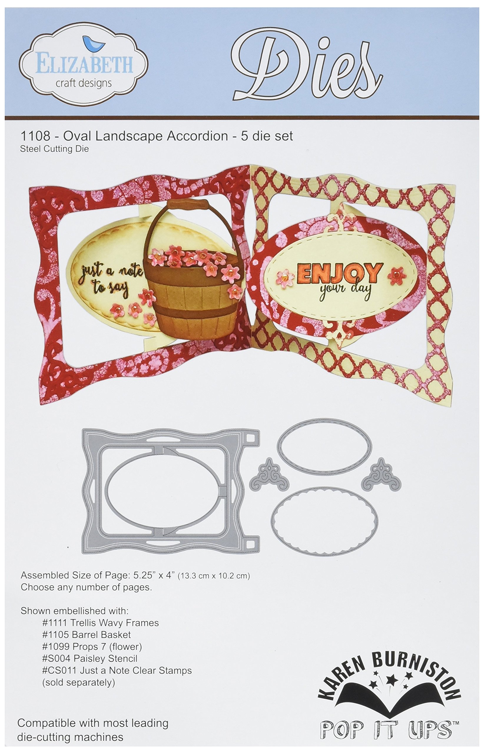 Elizabeth Craft Designs Pop It Up Metal Dies By Karen Burniston Oval Landscape Accordion, 4-inch x 5.25-inch, Grey