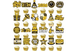 UMONI 48pcs Happy New Year Cupcake Toppers Glitter 2026 New Year Cupcake Topper Dessert Picks Black Gold Hello 2026 Cheers to 2026 Party Decorations for Celebration Party New Years Eve Party Favor Supplies