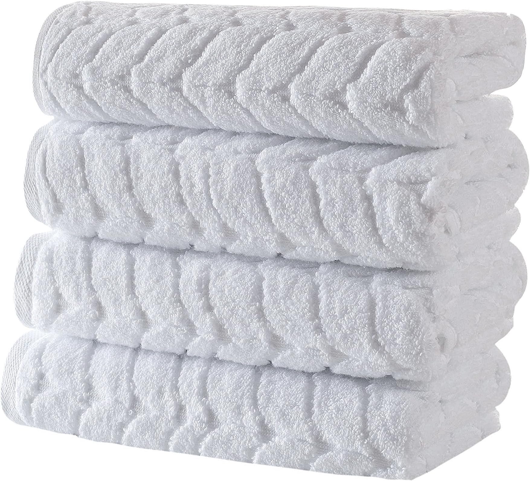 Bagno Milano Jacquard-Woven Towels – Ultra-Absorbent & Fast-Drying Spa Towels – Non-GMO Turkish Cotton Towels – Durable & Plush Luxury Towels – Eco-Friendly Towels - White 4 Pcs Hand Towel - 16" X 30"