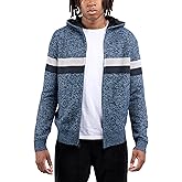 X RAY Mens Zip Up Fleece Lined Knit Cardigan Hooded Sweater, Full Zip Classic Fit Sweater with Stripes & Lining